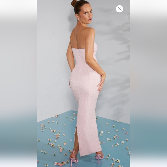 Oh Polly Palermo Embellished Bandeau Cowl Neck Maxi Dress Blush Size 4 - Picture 2 of 16